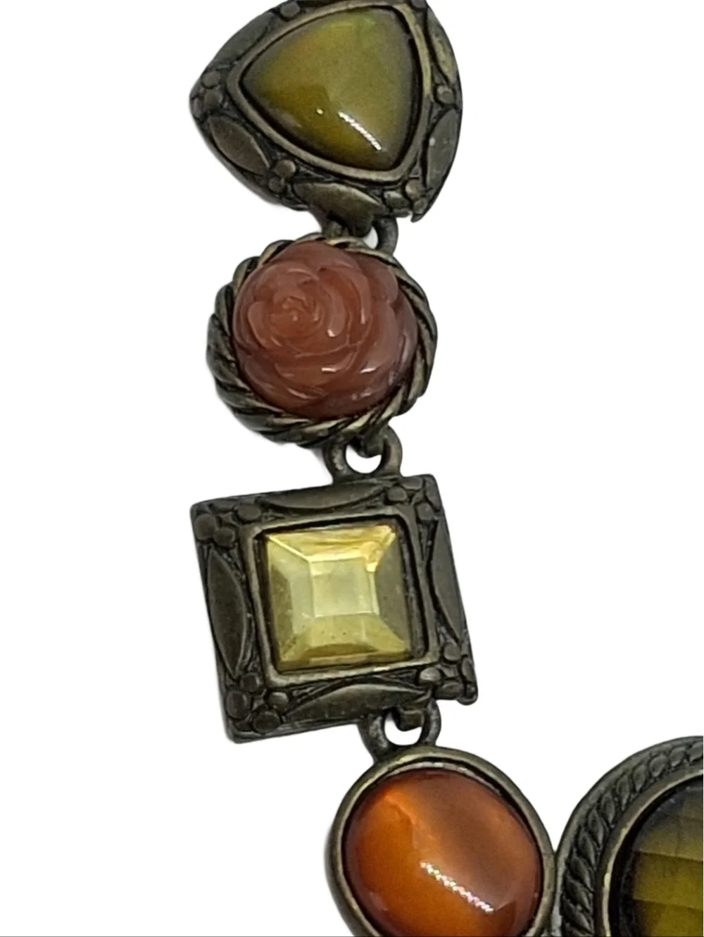 Vintage Earth Tone Mixed Media Statement Necklace - Bronze Tone Goth Romantic - Picture 6 of 9